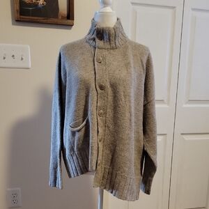 Shirin Guild Taupe Button-Up High-Neck Wool Cardigan